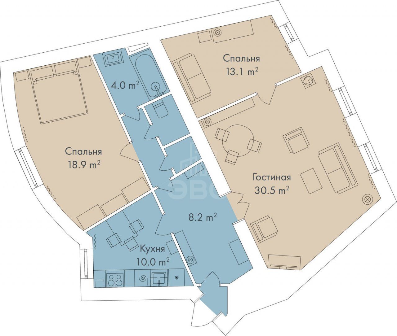 трехкомнатная квартира в Санкт-Петербурге по адресу: Пестеля ул., 1