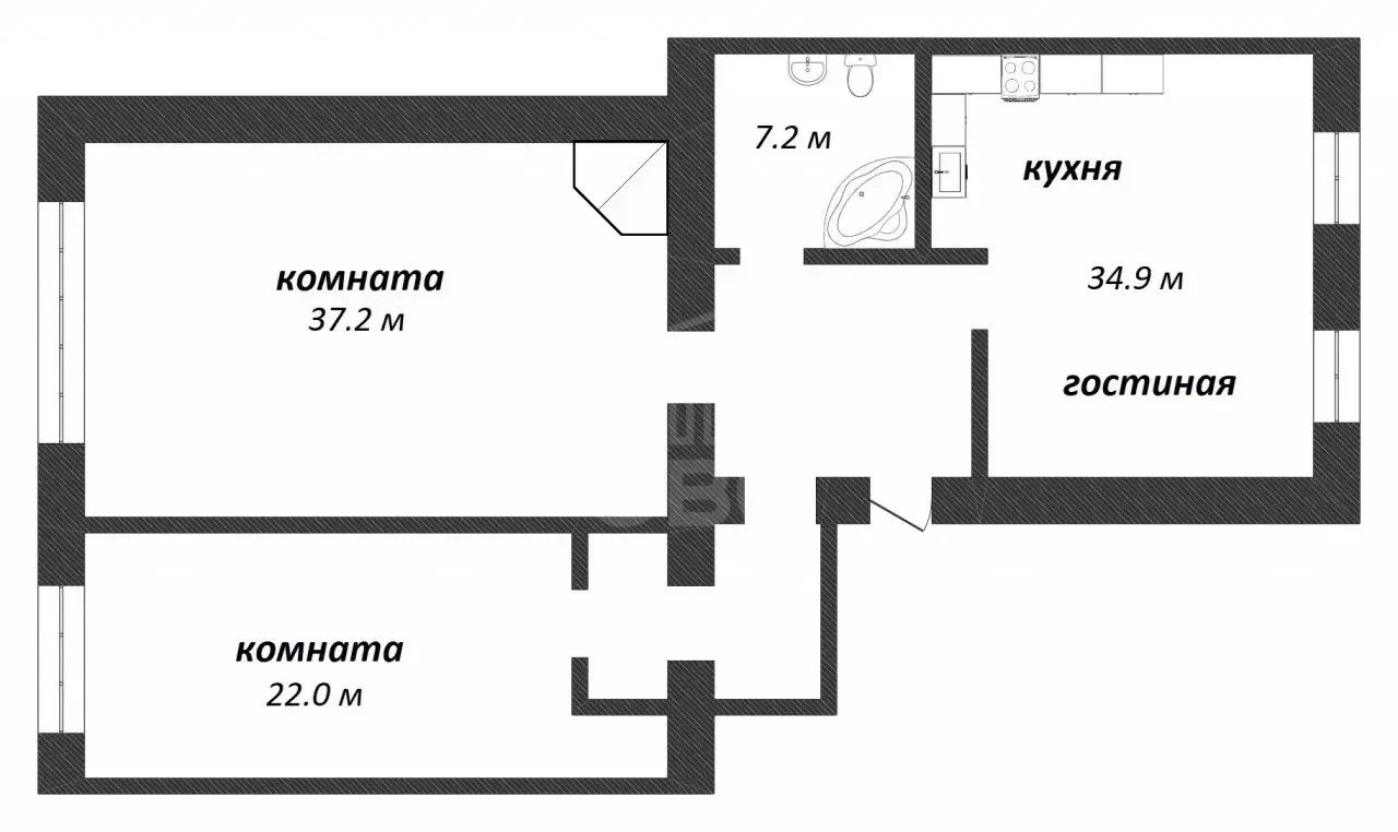 двухкомнатная квартира в Санкт-Петербурге по адресу: Некрасова ул., 40