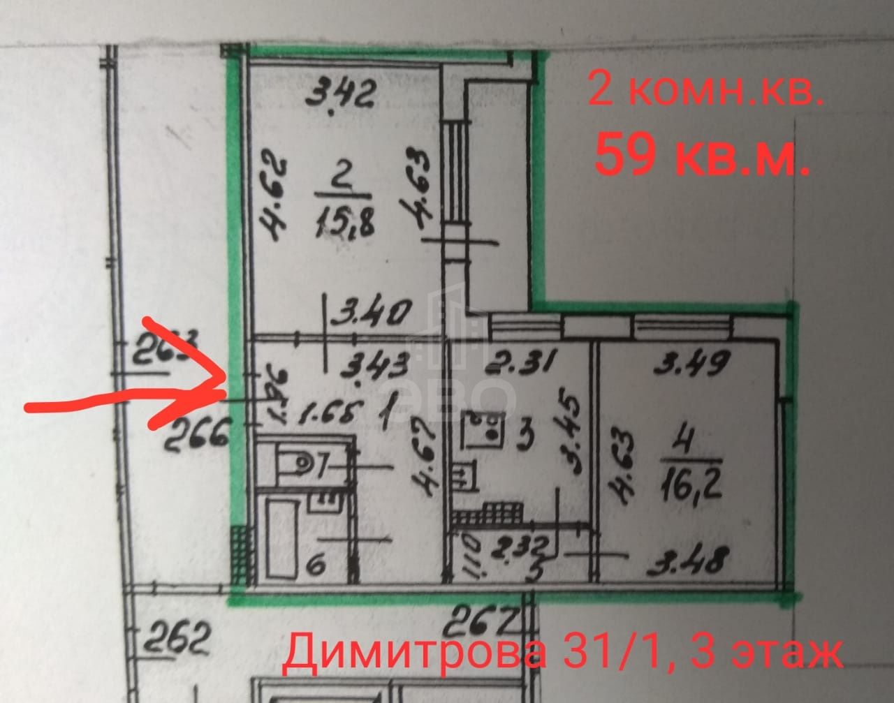 двухкомнатная квартира в Санкт-Петербурге по адресу: Димитрова ул., 31, к 1