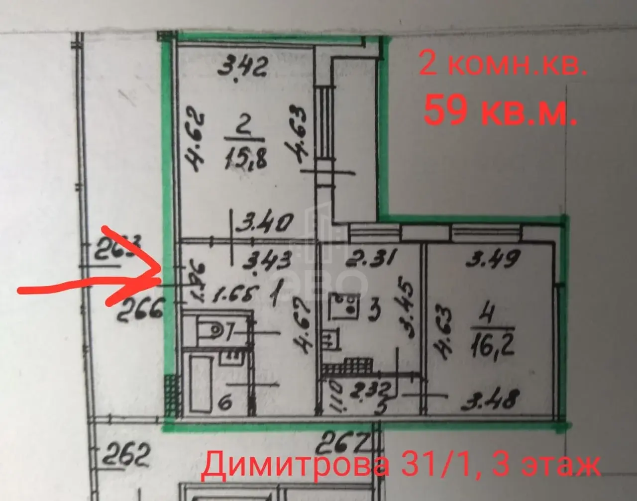 двухкомнатная квартира в Санкт-Петербурге по адресу: Димитрова ул., 31, к 1