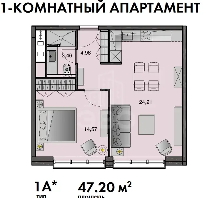 однокомнатная квартира в Санкт-Петербурге по адресу: Средний В.О. проспект, 83, к 2, литера А