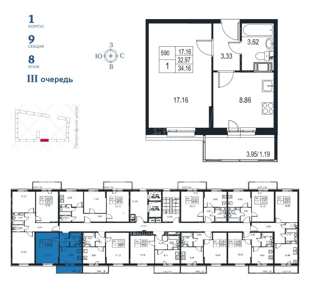 однокомнатная квартира в Санкт-Петербурге по адресу: Петергофское ш., 76, к 29, литера а