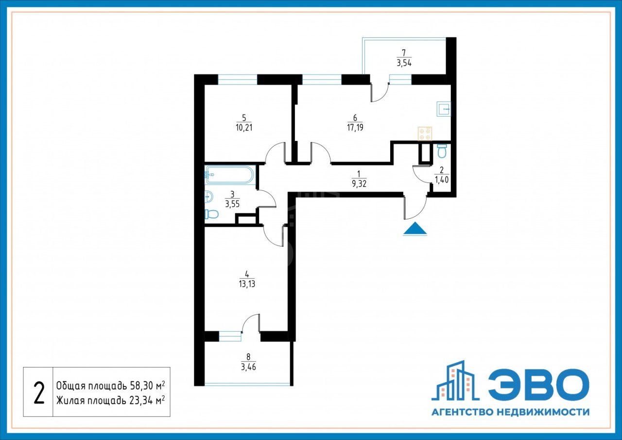 двухкомнатная квартира в Санкт-Петербург по адресу: Генерала Кравченко ул., 8, к 1