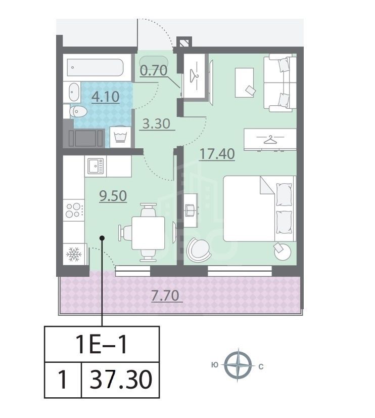однокомнатная квартира в Санкт-Петербурге по адресу: Евгения Шварца аллея, 5