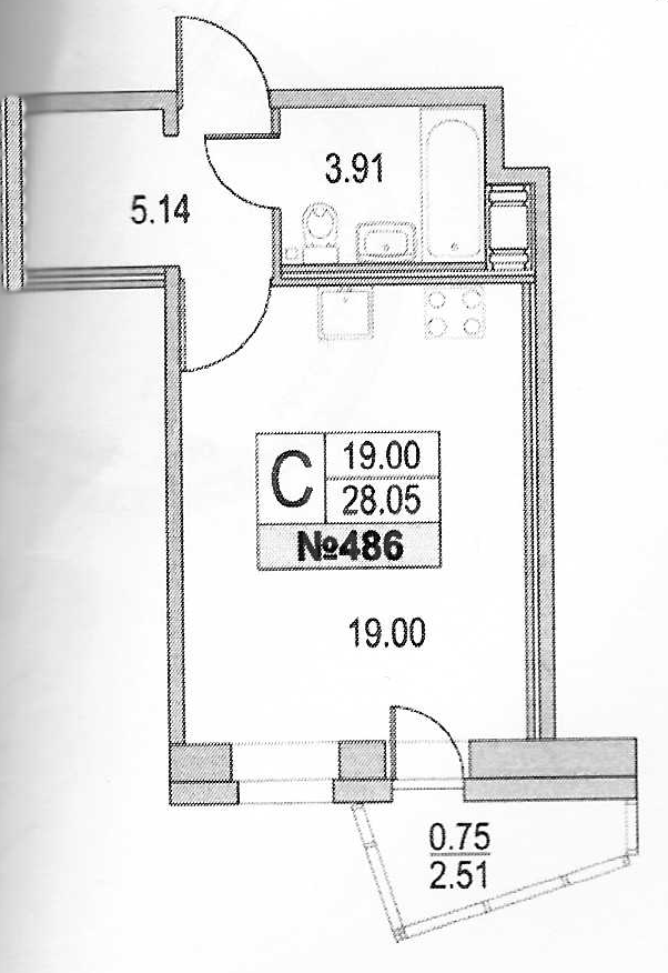 однокомнатная квартира в Санкт-Петербурге по адресу: Коломяжский проспект, 13, литера а