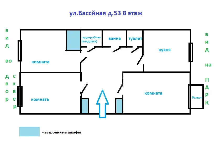 трехкомнатная квартира в Санкт-Петербурге по адресу: Бассейная ул., 53