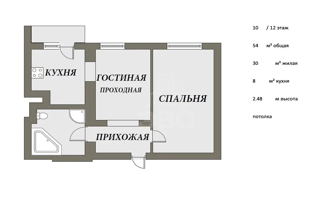 двухкомнатная квартира в Санкт-Петербурге по адресу: Кораблестроителей ул., 19, к 1Б