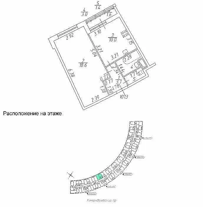 однокомнатная квартира в Санкт-Петербурге по адресу: Комендантский проспект, 60, к 1