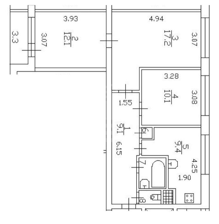 трехкомнатная квартира в Санкт-Петербурге по адресу: Дыбенко ул., 12, к 1, литера Е