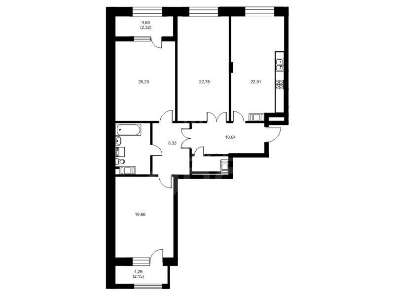 трехкомнатная квартира в Санкт-Петербурге по адресу: Ушаковская наб., 3, к 2, литера А