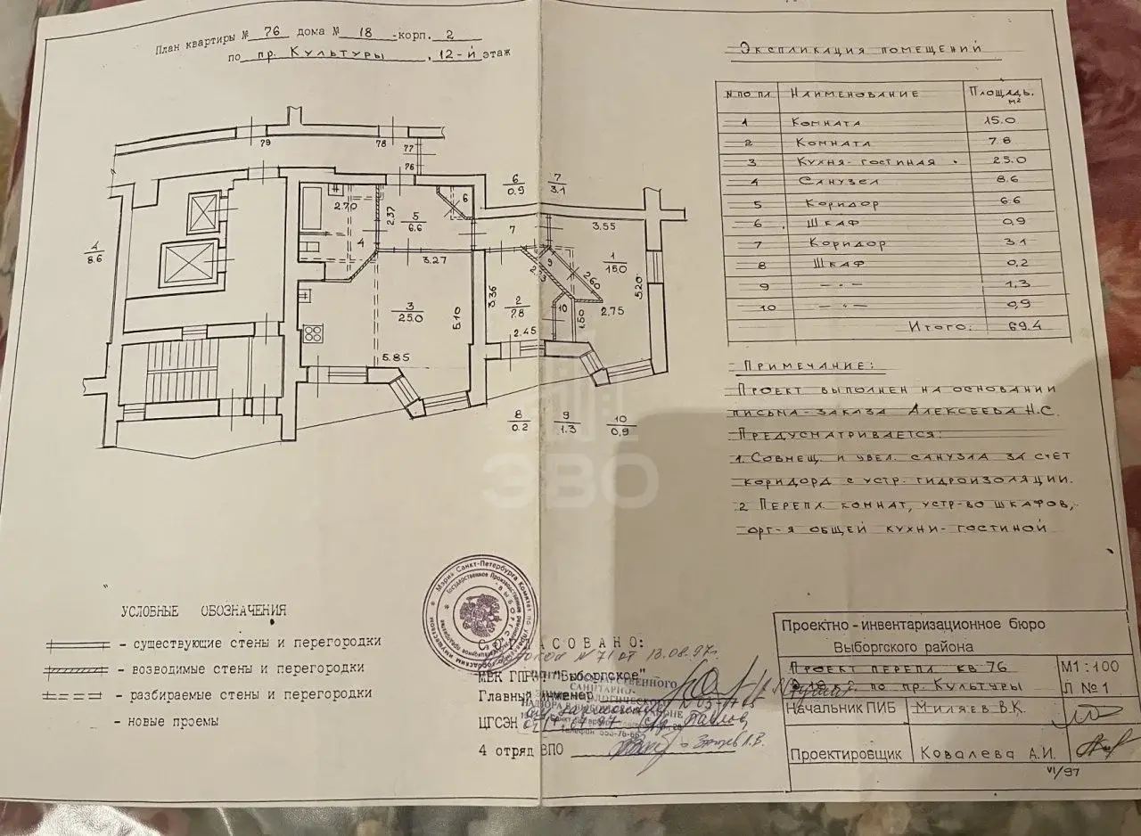 двухкомнатная квартира в Санкт-Петербурге по адресу: Культуры проспект, 18, к 2