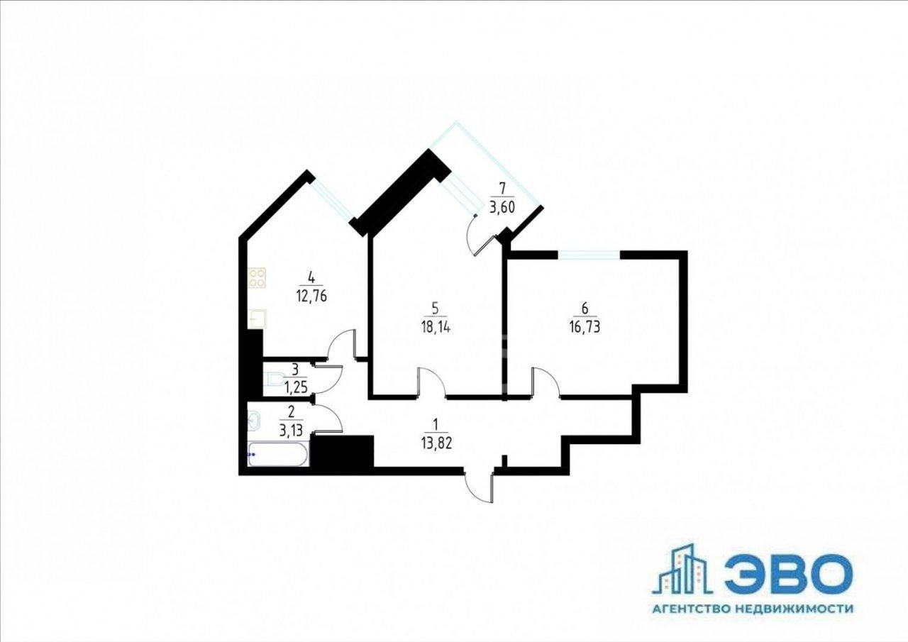 двухкомнатная квартира в Санкт-Петербурге по адресу: Коломяжский проспект, 5, к 3, строение 1