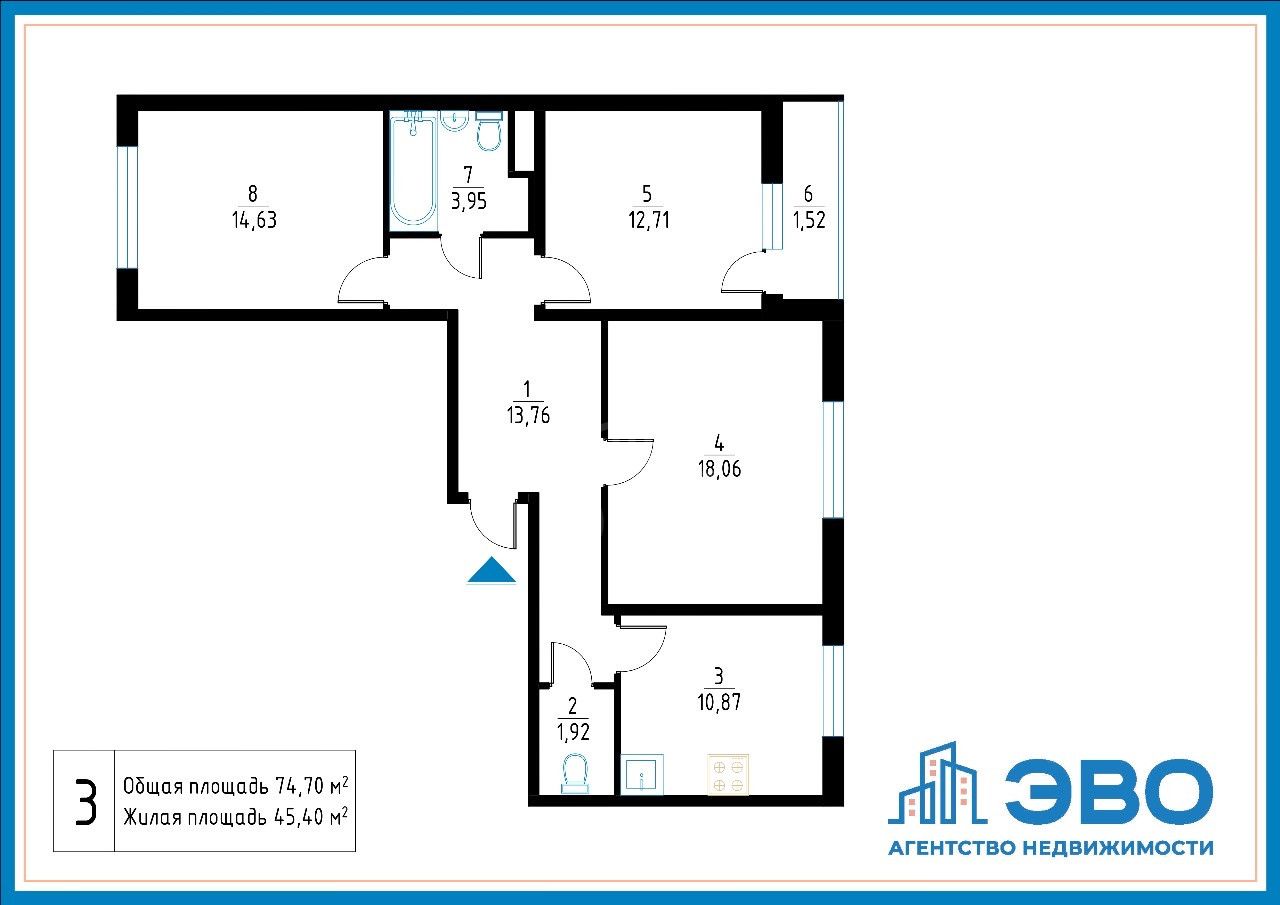 трехкомнатная квартира в Санкт-Петербург по адресу: Ленинский проспект, 68