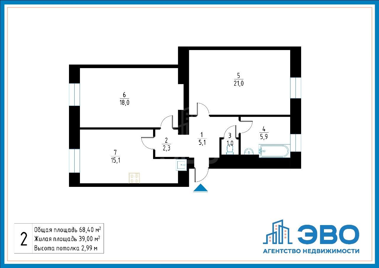 двухкомнатная квартира в Санкт-Петербург по адресу: Коломенская ул., 46