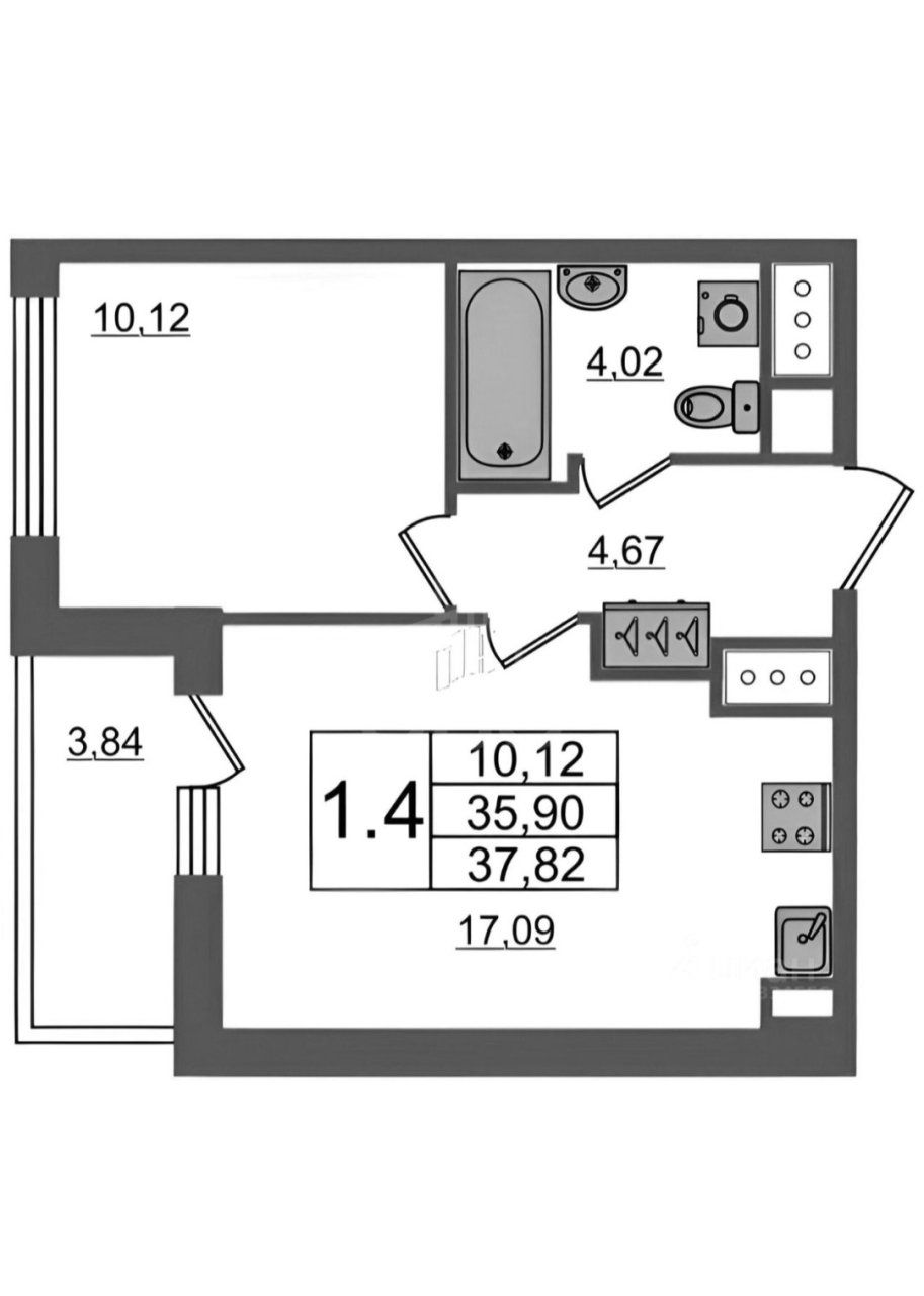 однокомнатная квартира в Санкт-Петербурге по адресу: Арцеуловская аллея, 19