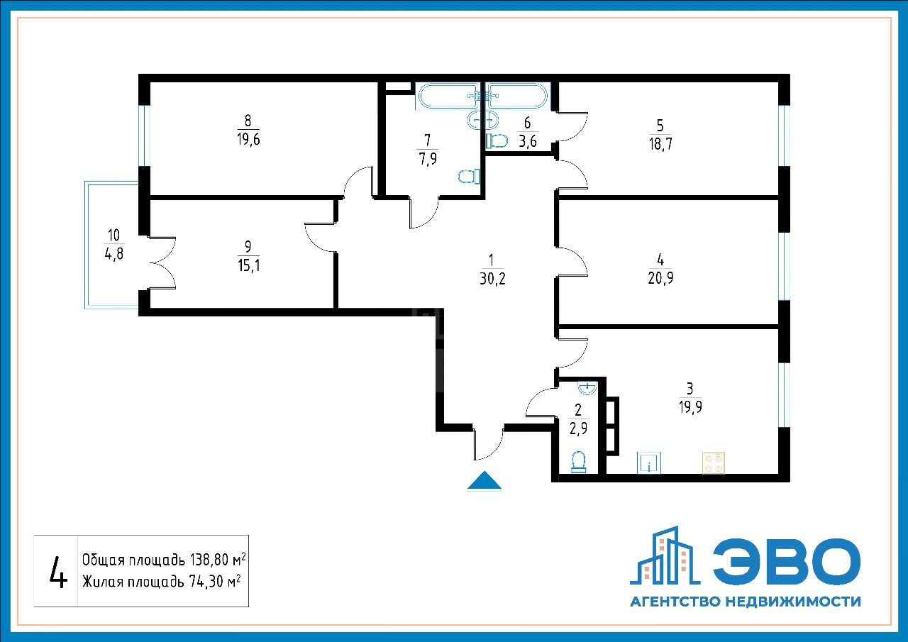 четырехкомнатная квартира в Санкт-Петербург по адресу: Малодетскосельский проспект, 40