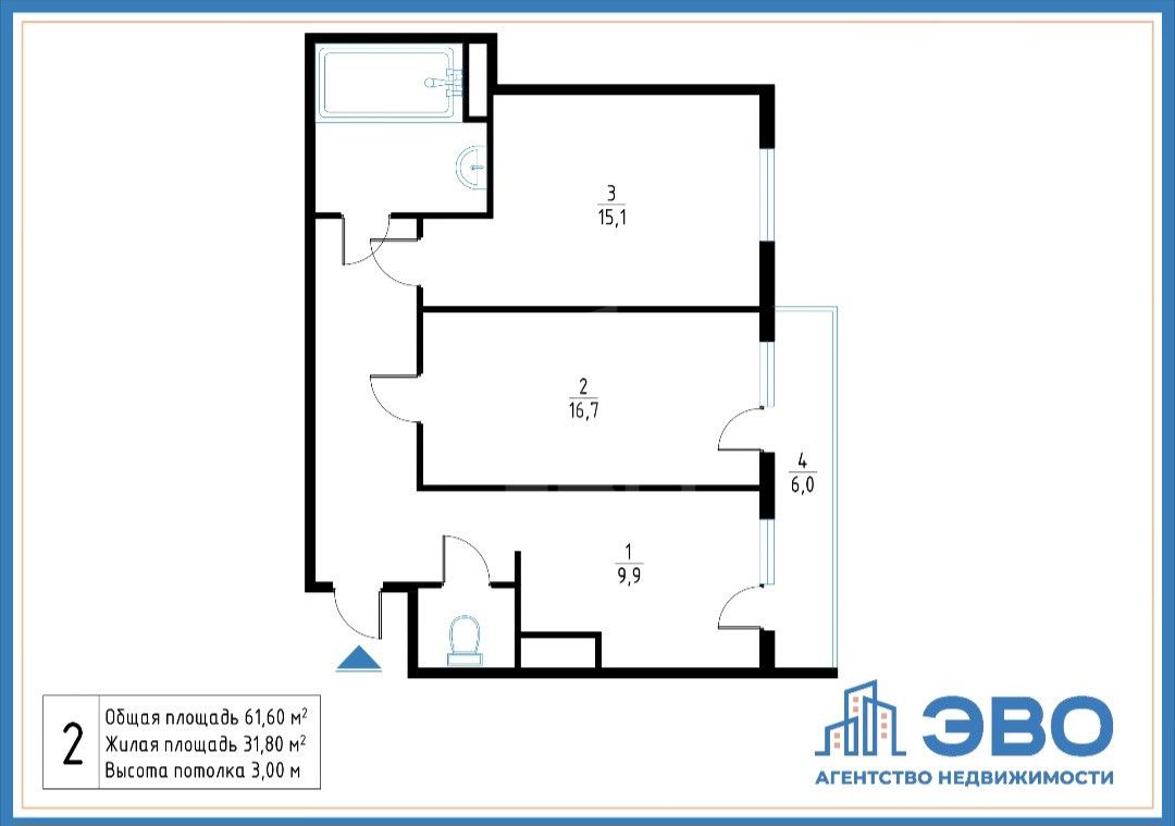 двухкомнатная квартира в Санкт-Петербурге по адресу: Глухая Зеленина ул., 6, литера А