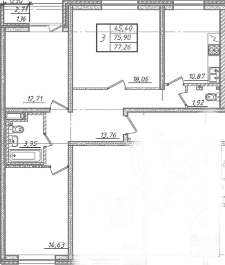 трехкомнатная квартира в Санкт-Петербург по адресу: Ленинский проспект, 68, к 1
