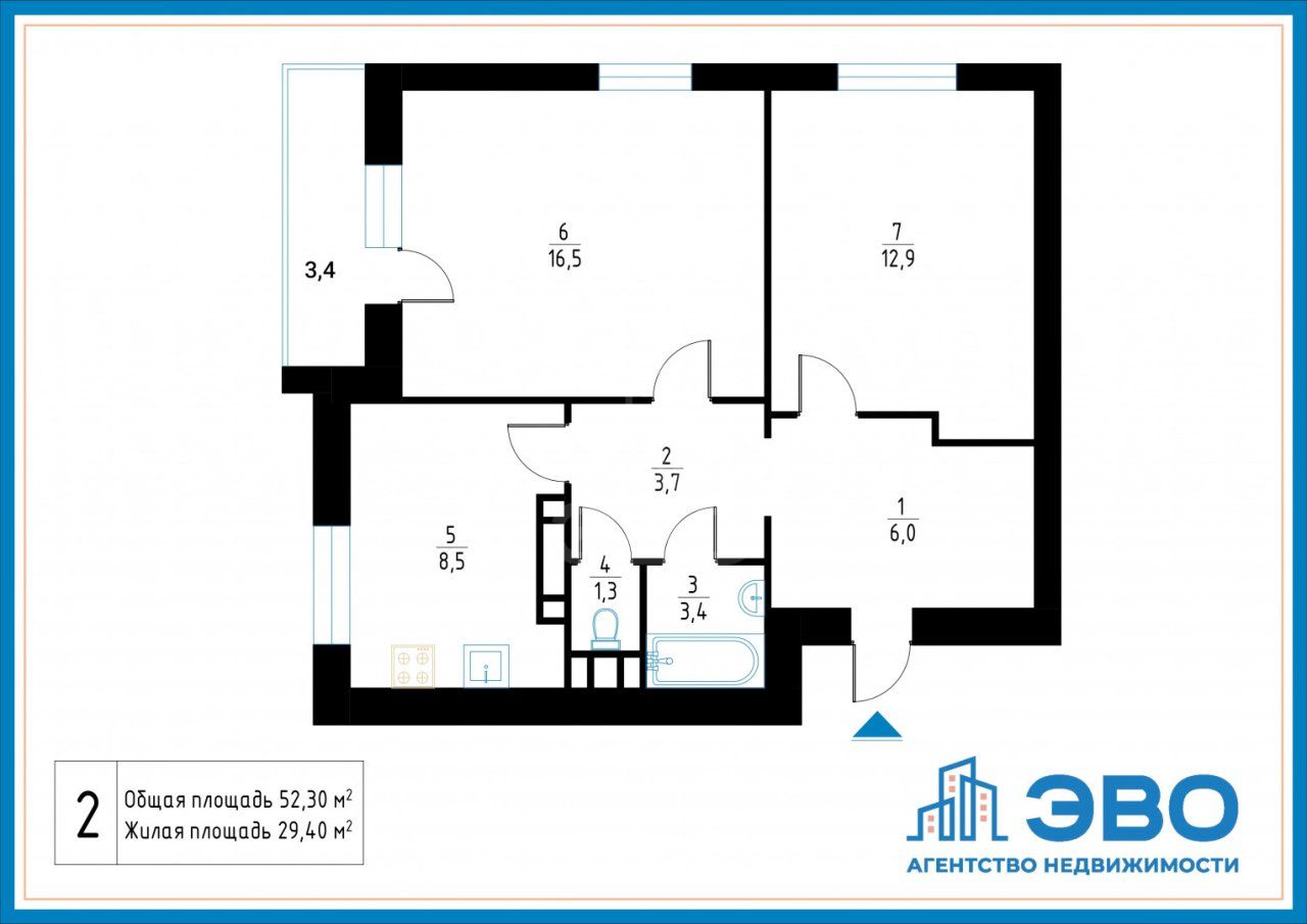двухкомнатная квартира в Санкт-Петербург по адресу: Чарушинская ул., 10, строение 1
