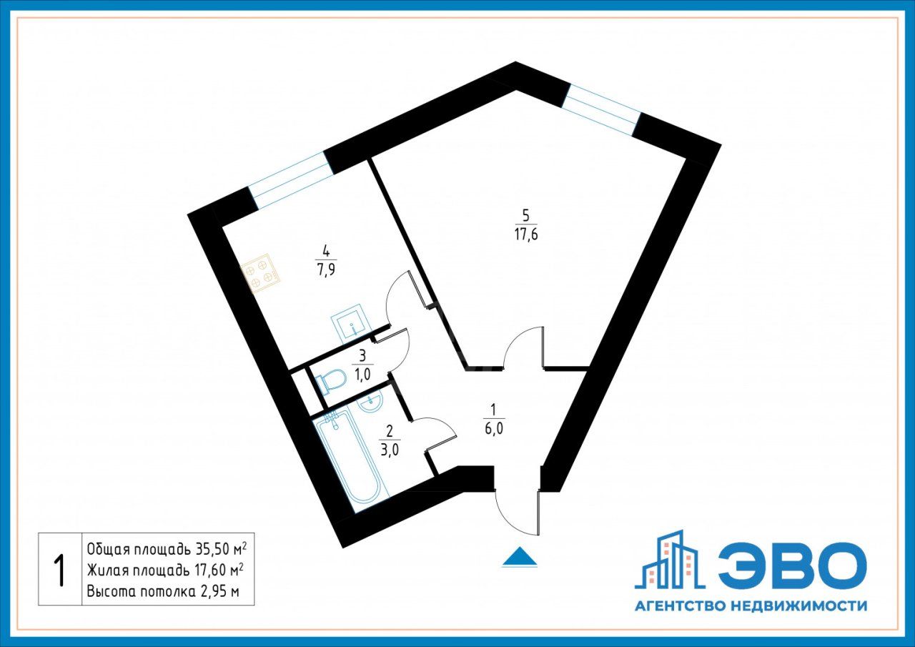 однокомнатная квартира в Санкт-Петербурге по адресу: Новочеркасский проспект, 41/14