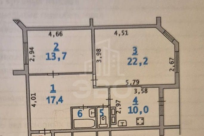 двухкомнатная квартира в Ленинградской области по адресу: Центральная ул., 1, к 1