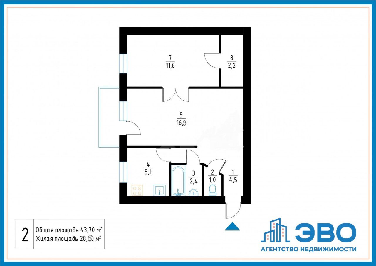 двухкомнатная квартира в Санкт-Петербурге по адресу: Гражданский проспект, 15, к 2, литера А