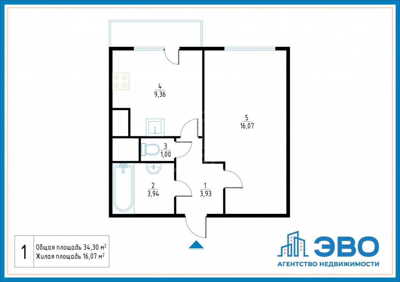 однокомнатная квартира в Ленинградской области по адресу: Воронцовский б-р., 12