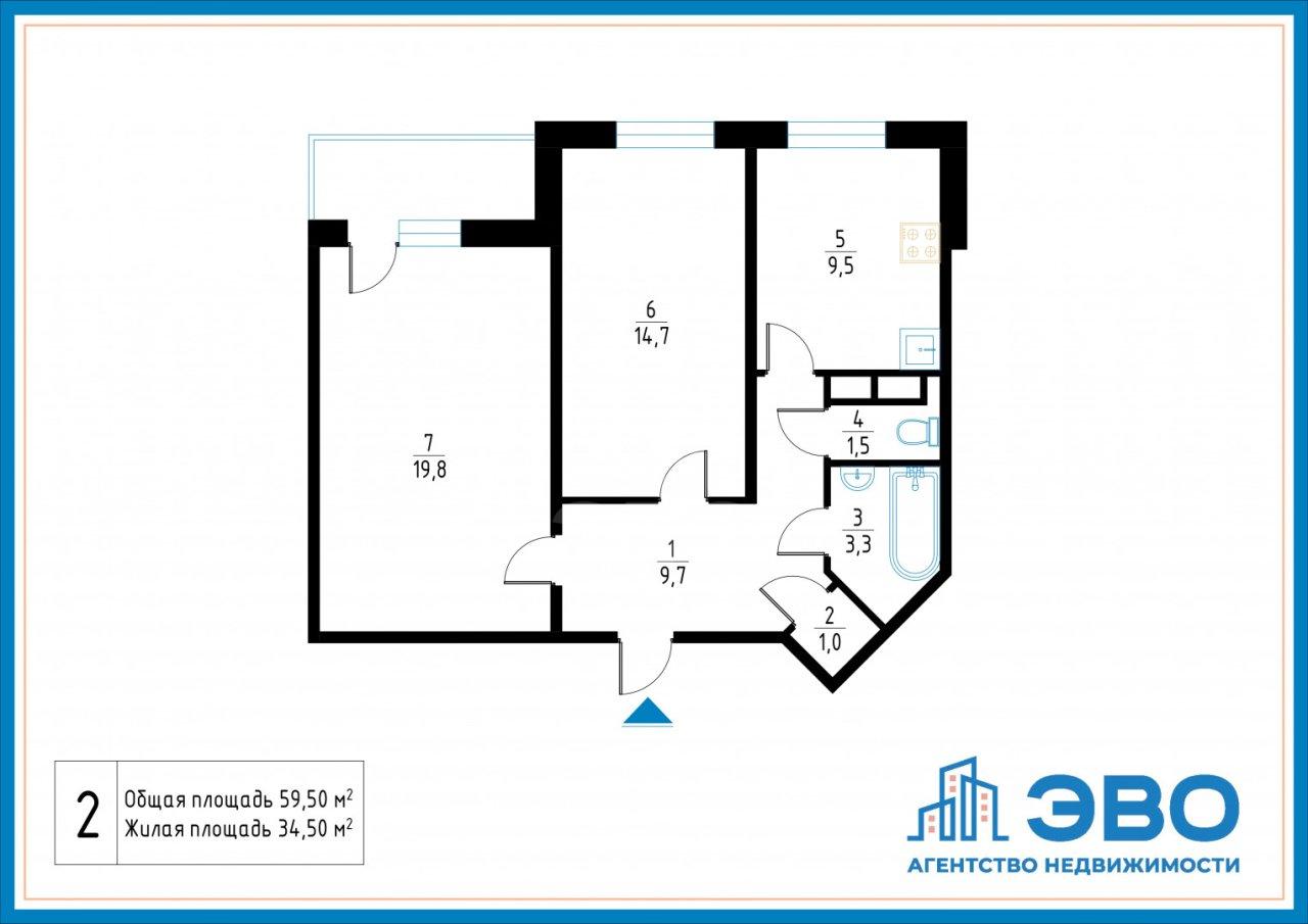 двухкомнатная квартира в Санкт-Петербурге по адресу: Ленинский проспект, 68