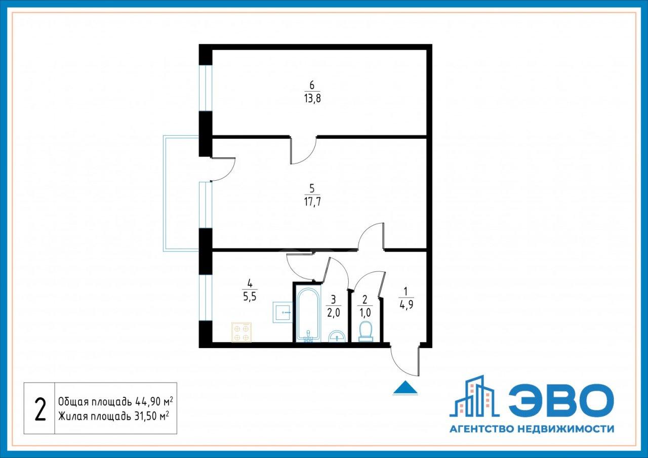 двухкомнатная квартира в Санкт-Петербурге по адресу: Народного Ополчения проспект, 161, литера А