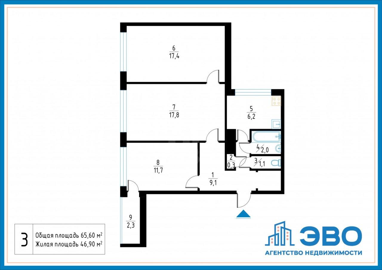 трехкомнатная квартира в Санкт-Петербурге по адресу: Ораниенбаумский проспект, 37, к 1, литера А