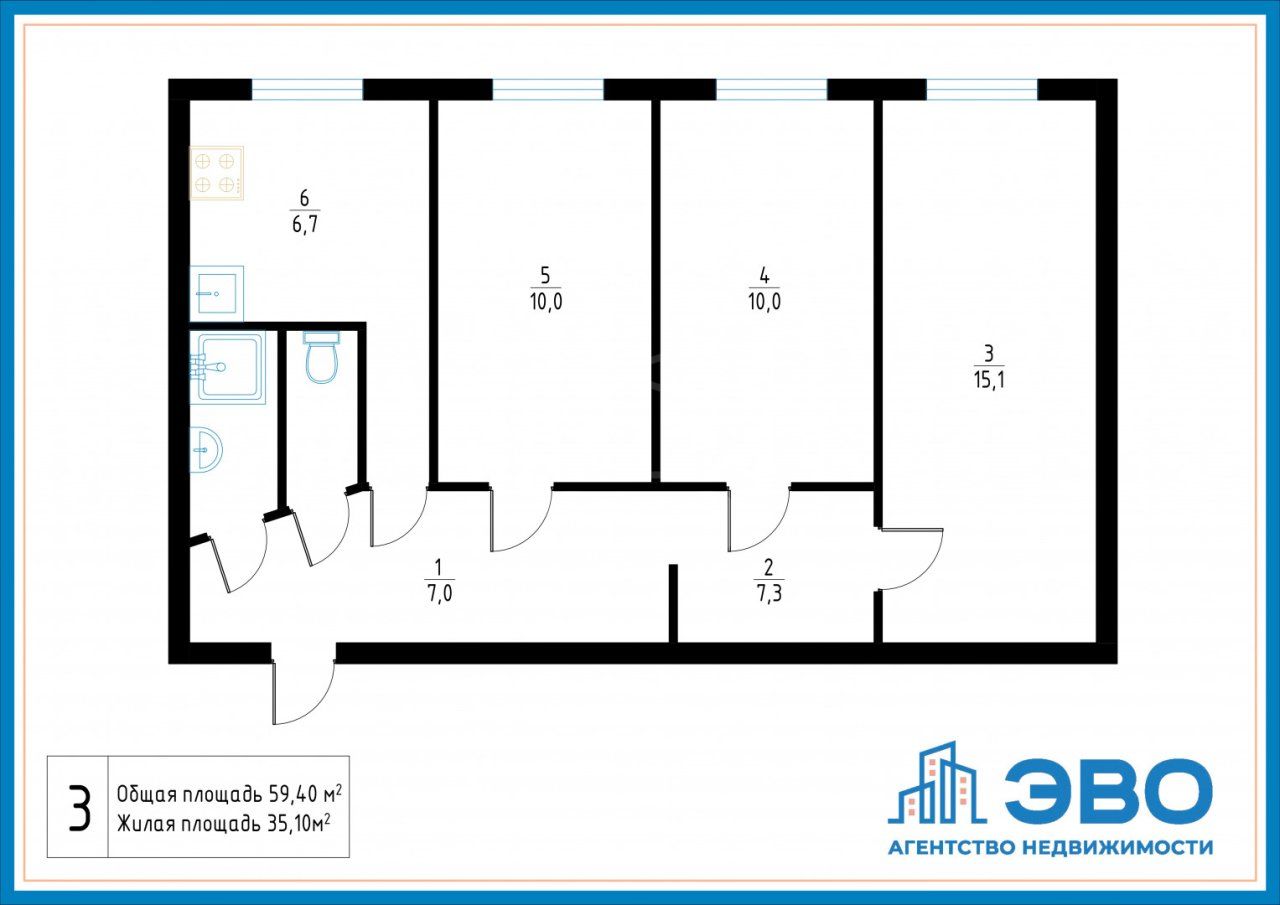 трехкомнатная квартира в Санкт-Петербурге по адресу: Бухарестская ул., 67, к 1