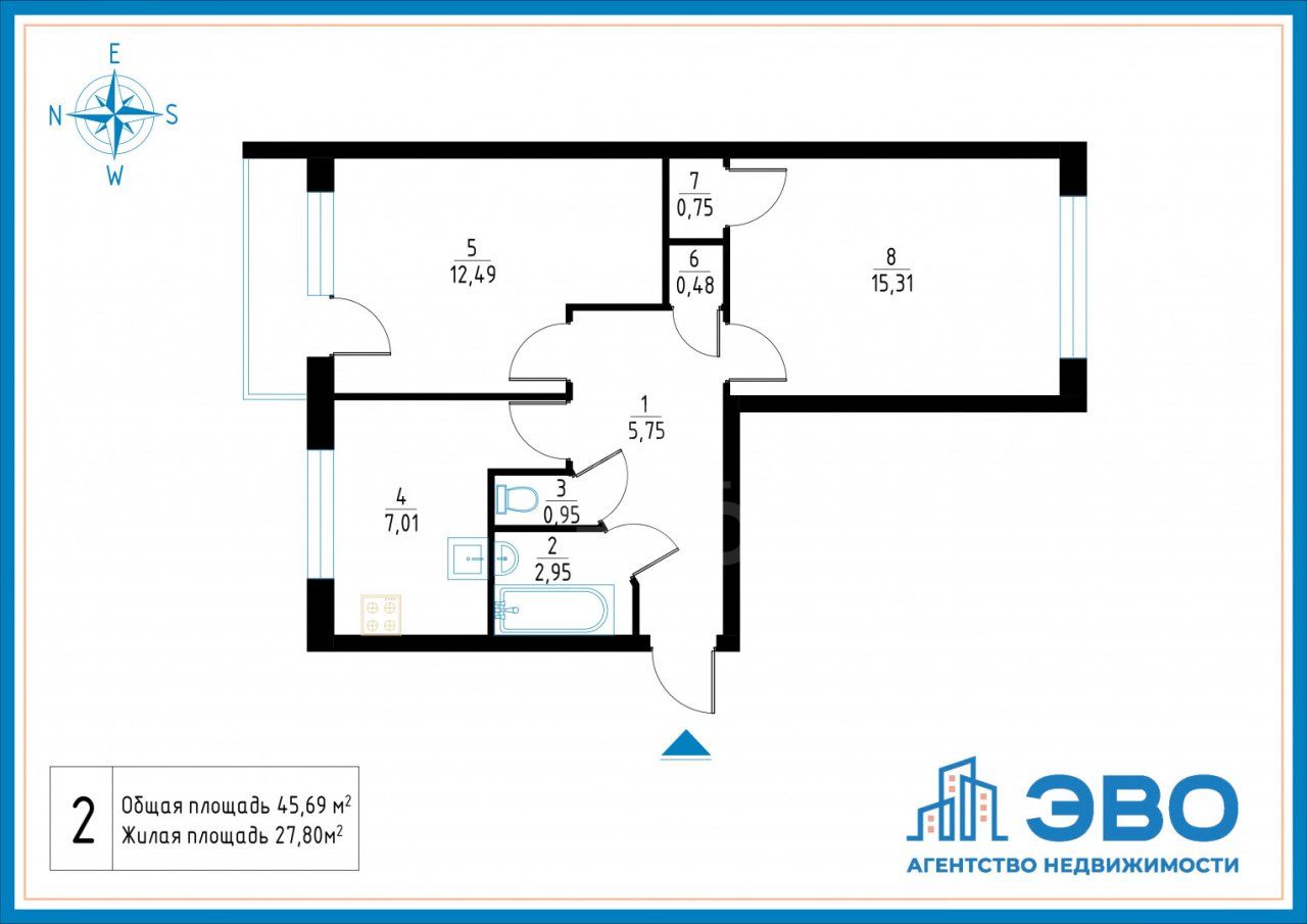 двухкомнатная квартира в Санкт-Петербурге по адресу: Ушинского ул., 41, литера А
