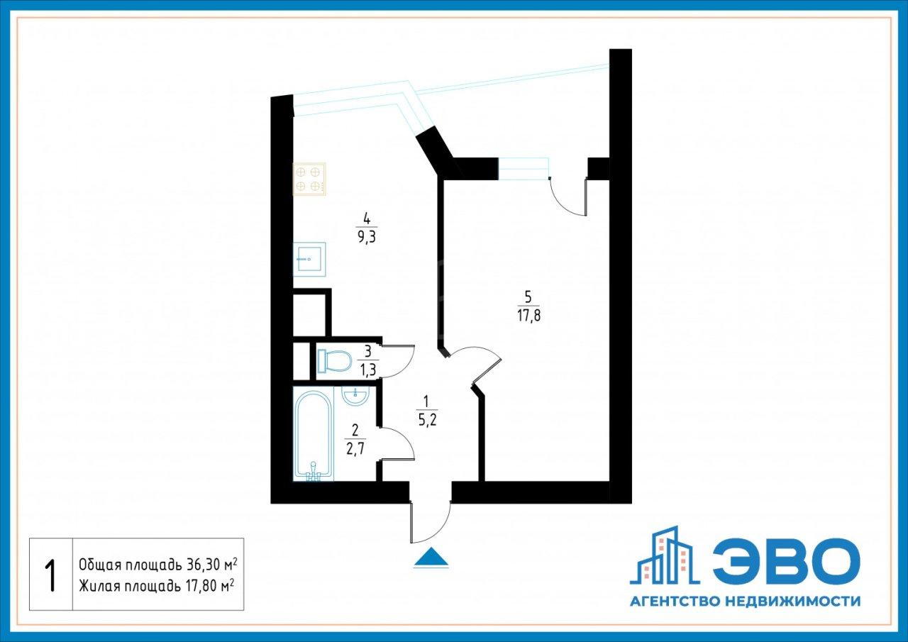 однокомнатная квартира в Санкт-Петербурге по адресу: Руднева ул., 21, к 3, литера А