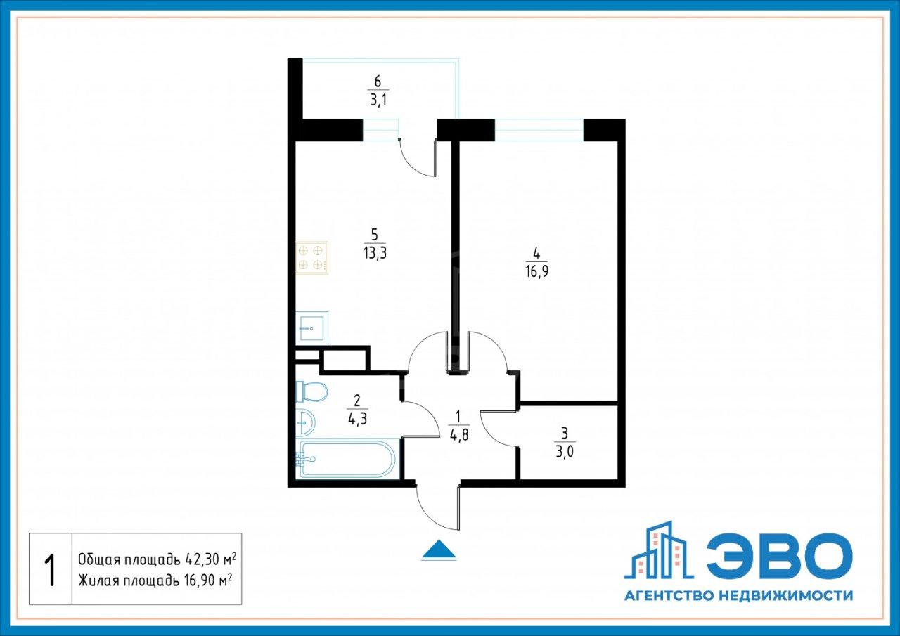 однокомнатная квартира в Ленинградской области по адресу: Авиаторов Балтики проспект, 23, к 3