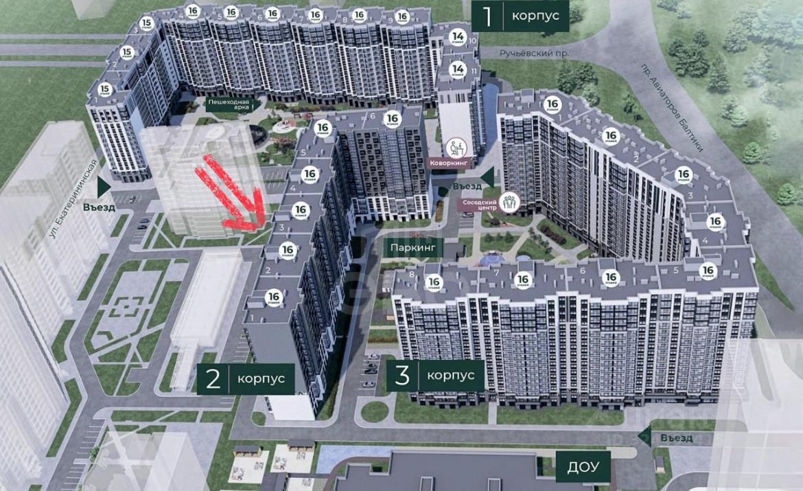 однокомнатная квартира в Ленинградской области по адресу: Авиаторов Балтики проспект, 23, к 3