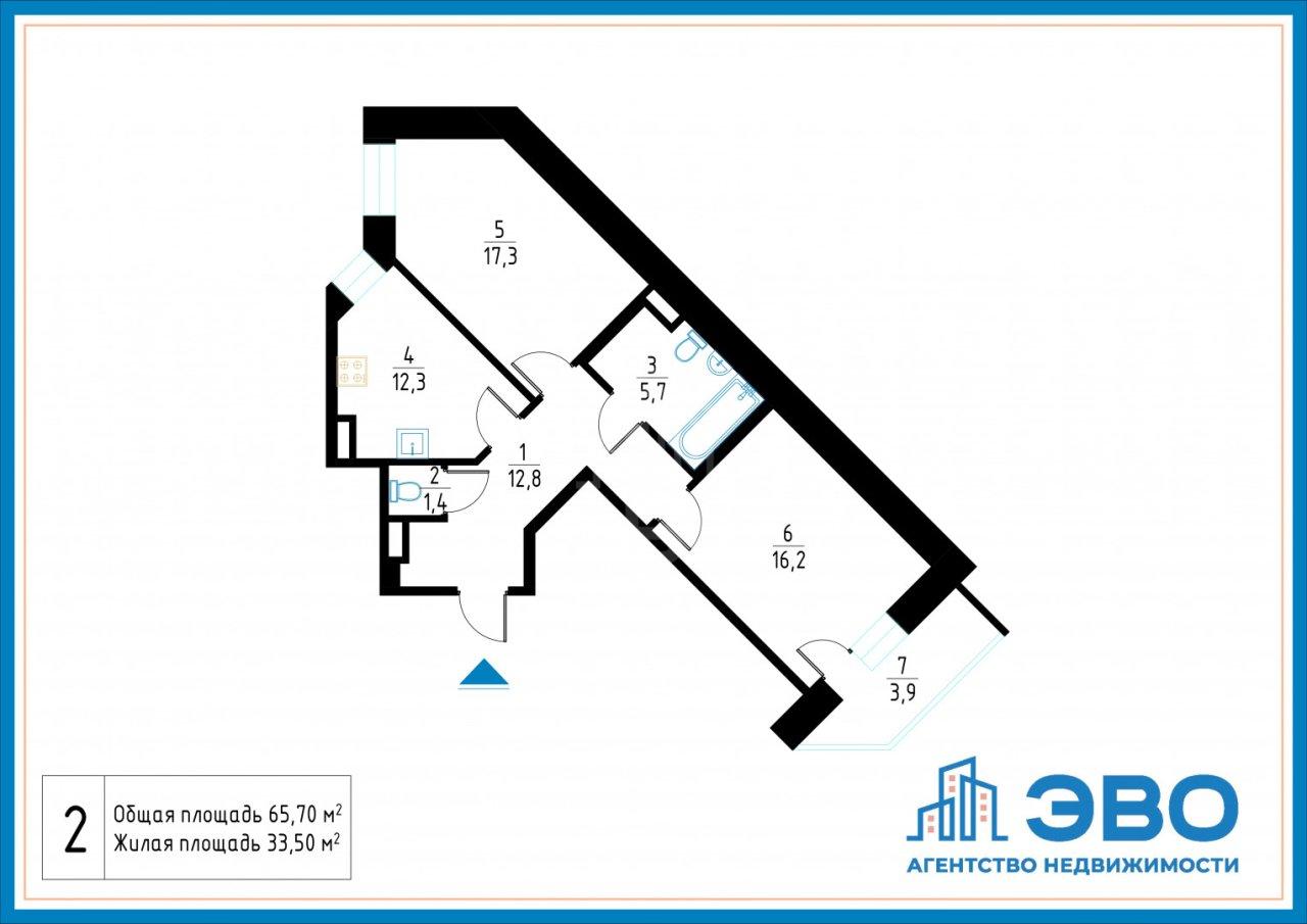 двухкомнатная квартира в Санкт-Петербурге по адресу: Кондратьевский проспект, 62, к 7