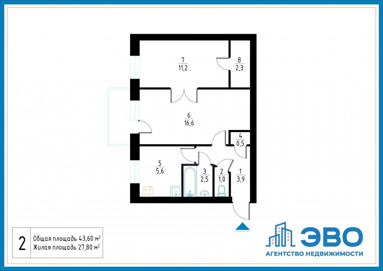 двухкомнатная квартира в Санкт-Петербурге по адресу: Васи Алексеева ул., 17