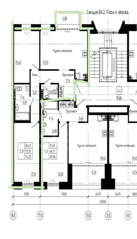 двухкомнатная квартира в Санкт-Петербурге по адресу: Масляный канал ул.