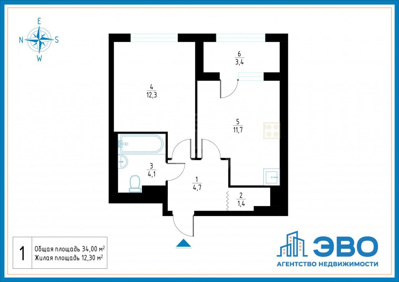 однокомнатная квартира в Санкт-Петербурге по адресу: Измайловский б-р., 9, строение 1