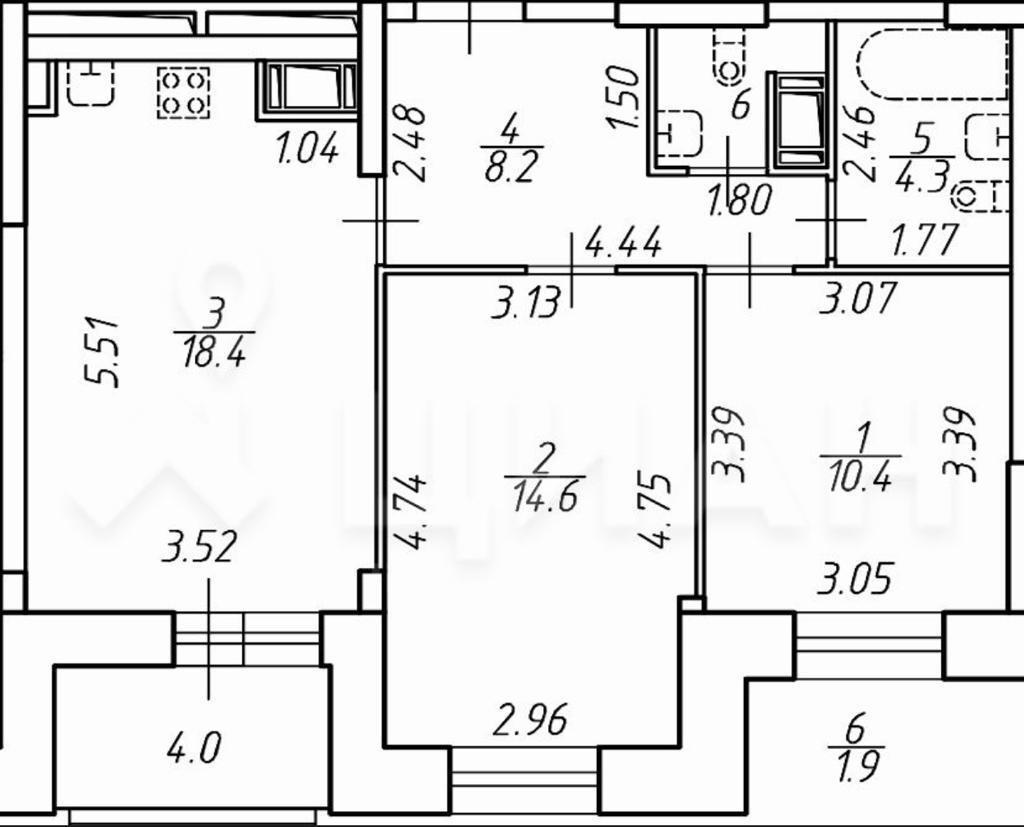 двухкомнатная квартира в Санкт-Петербурге по адресу: Среднерогатская ул., 20