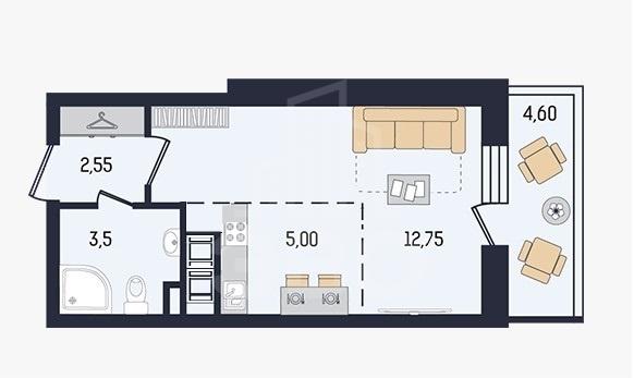 однокомнатная квартира в Санкт-Петербурге по адресу: Яхтенная ул., 34, к 1