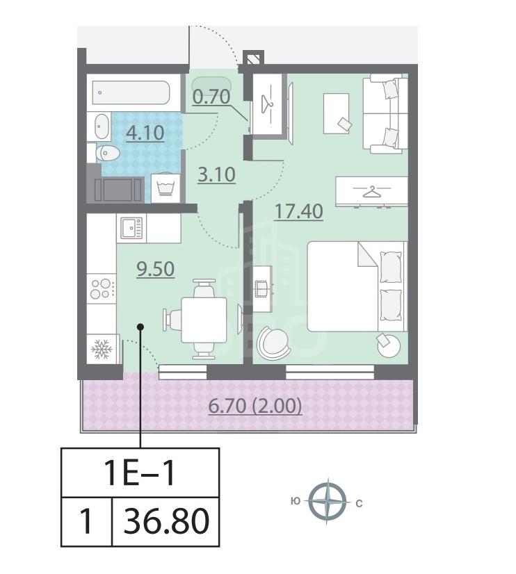 однокомнатная квартира в Санкт-Петербурге по адресу: Евгения Шварца аллея, 5