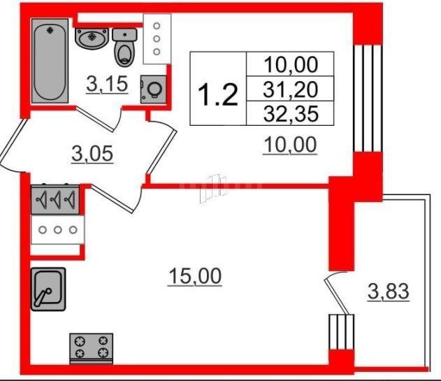 однокомнатная квартира в Санкт-Петербурге по адресу: Железнодорожный проспект, 14, к 1