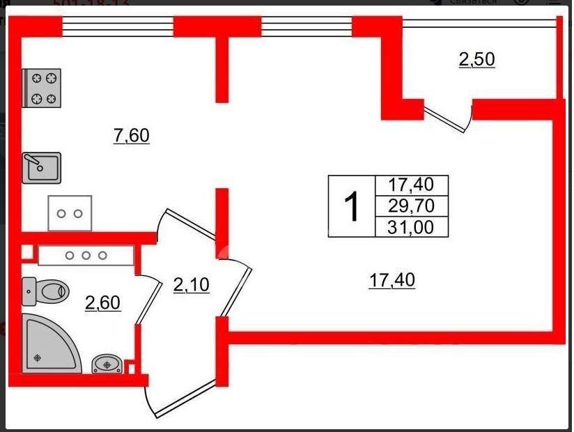 однокомнатная квартира в Санкт-Петербурге по адресу: Муринская дорога., 8, к 2, строение 1