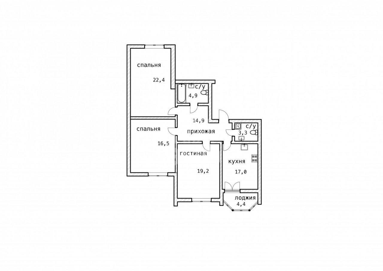 трехкомнатная квартира в Санкт-Петербурге по адресу: Дыбенко ул., 2