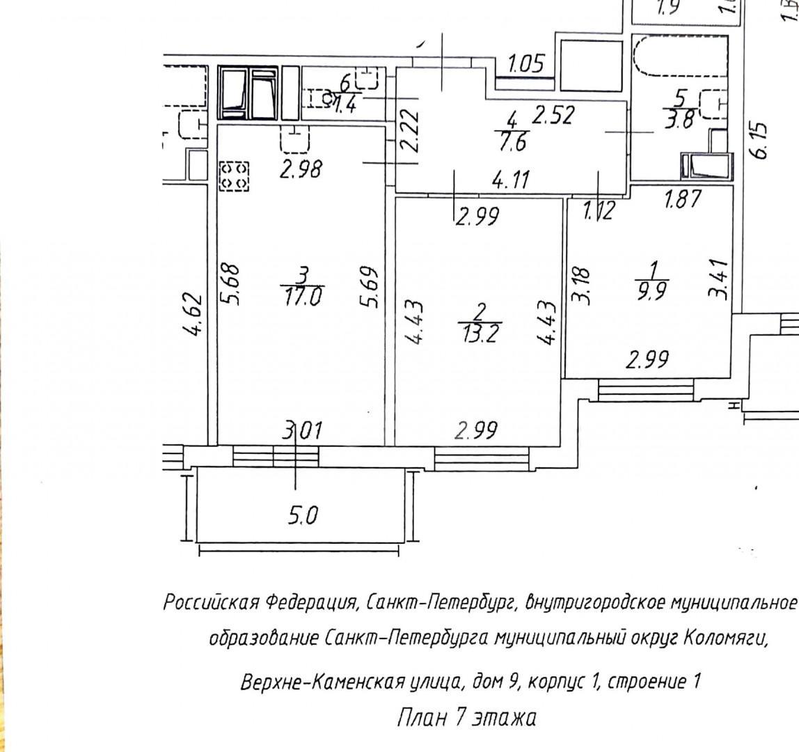 трехкомнатная квартира в Санкт-Петербурге по адресу: Верхне-Каменская ул., 9, к 1, строение 1