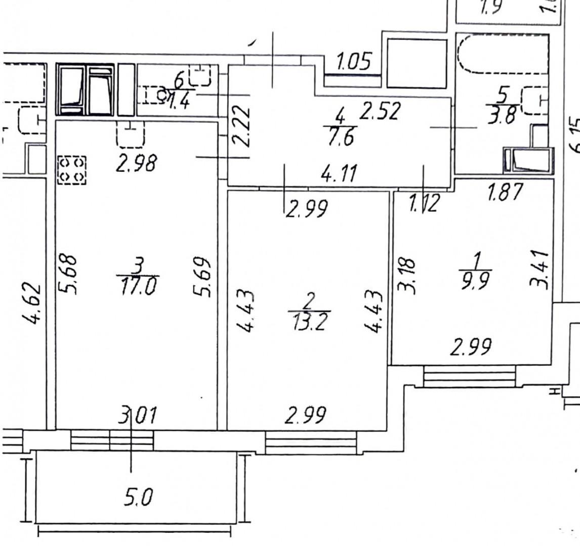 трехкомнатная квартира в Санкт-Петербурге по адресу: Верхне-Каменская ул., 9, к 1, строение 1