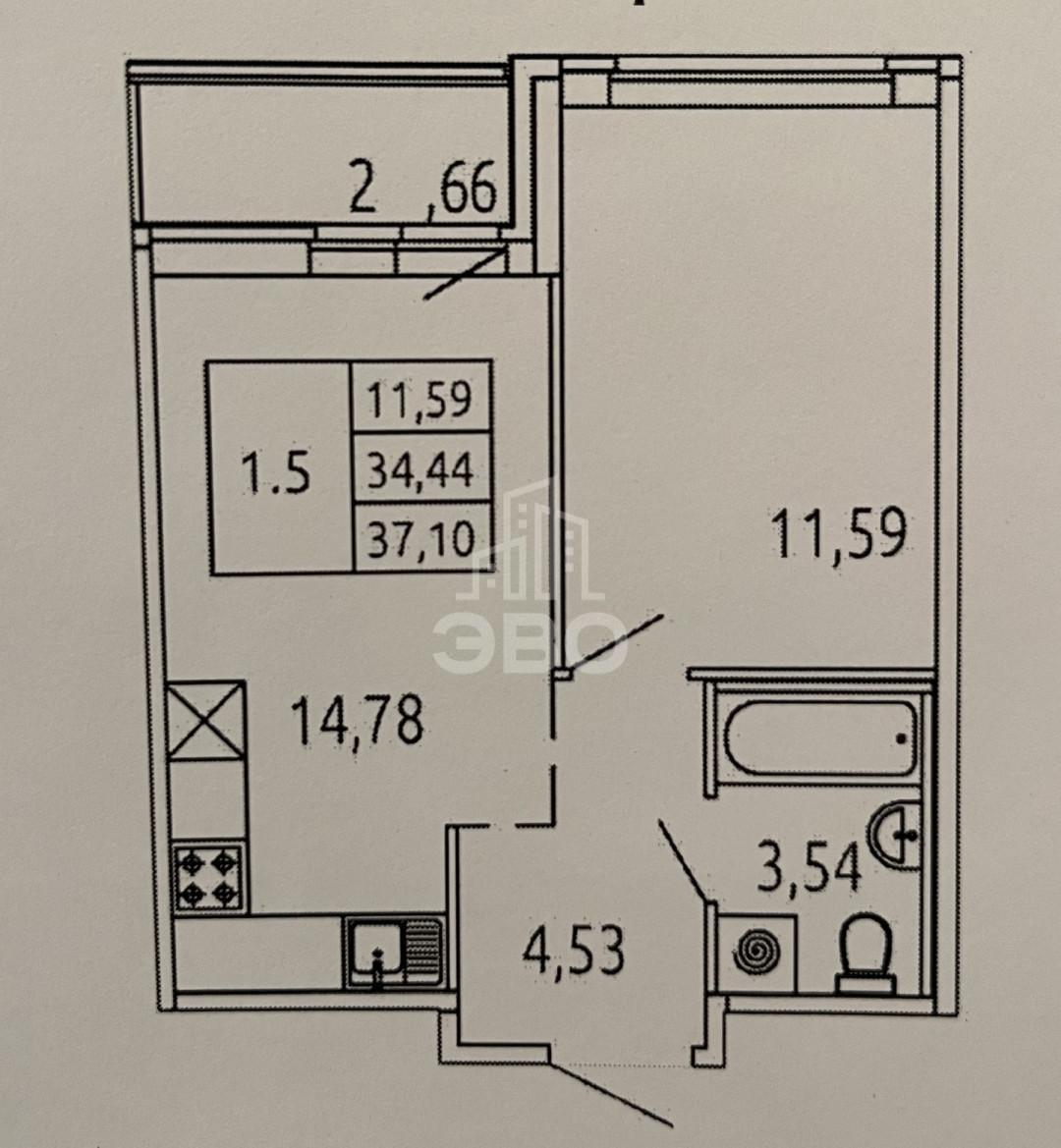 однокомнатная квартира в Санкт-Петербурге по адресу: Тихая ул., 3, к 2