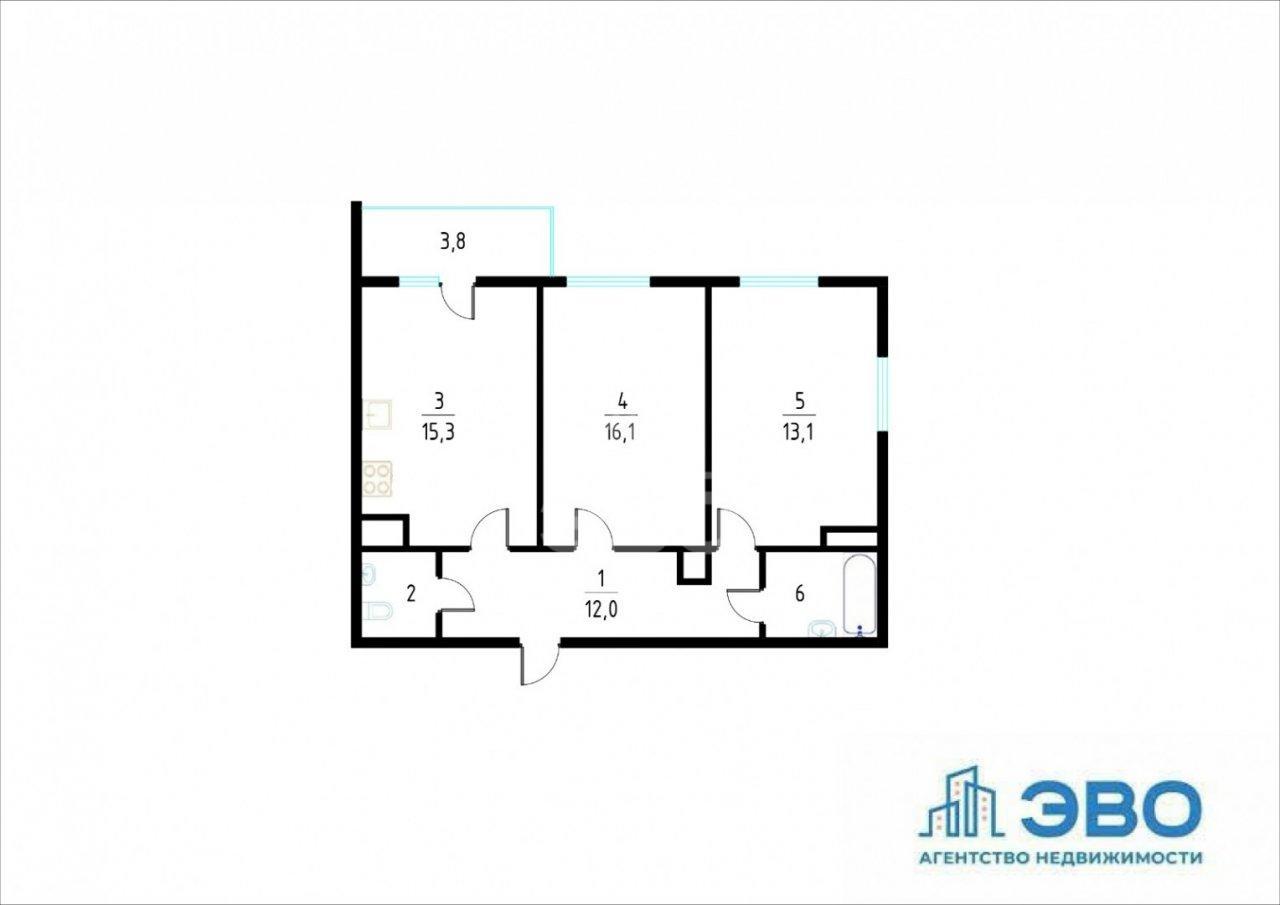 двухкомнатная квартира в Санкт-Петербурге по адресу: Учительская ул., 18, к 1, литера А