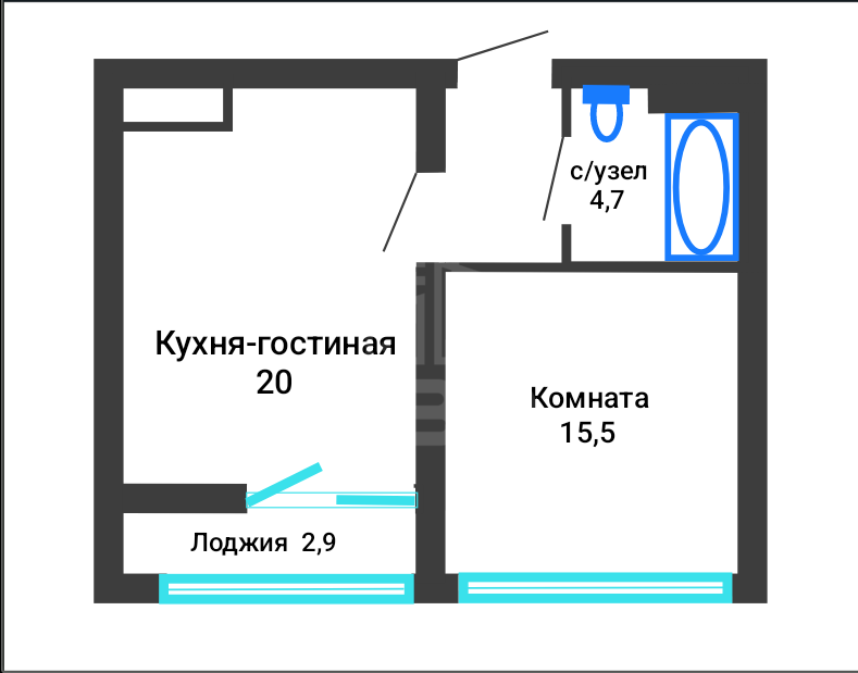 однокомнатная квартира в Санкт-Петербурге по адресу: Октябрьская наб., 40, строение 1